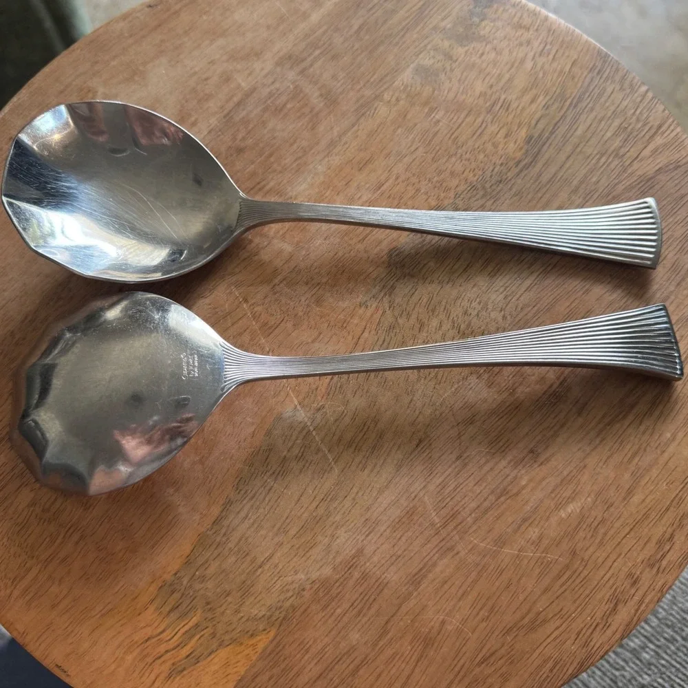 Towle Supreme NOBLESSE Solid Shell Casserole Serving Spoons Set of 2 Stainless